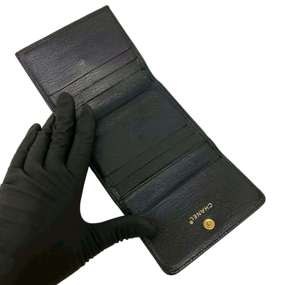 CHANEL Coco Mark Leather Tri-fold Wallet, Genuine Leather, Double Snap Closur... - Picture 7 of 10